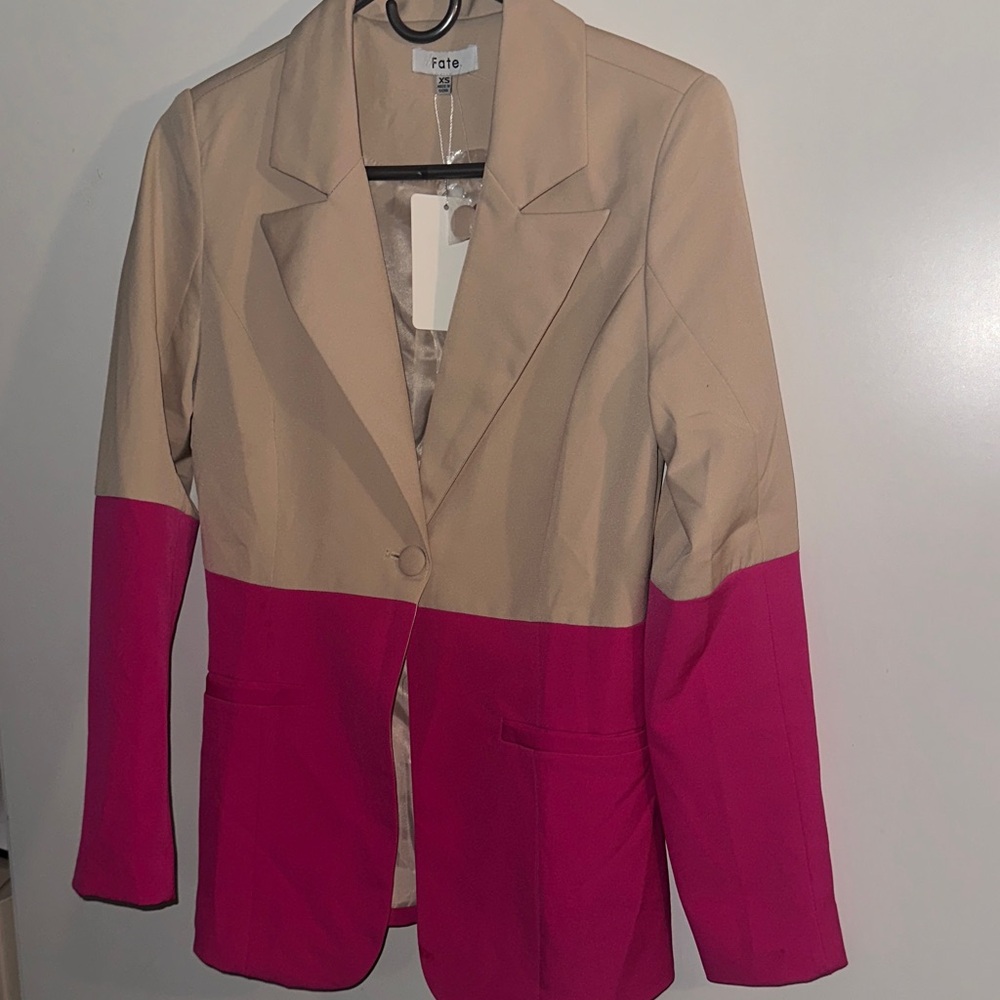 FATE Colorblock Button-Front Blazer Jacket - Pink & Cream - Picture 3 of 5